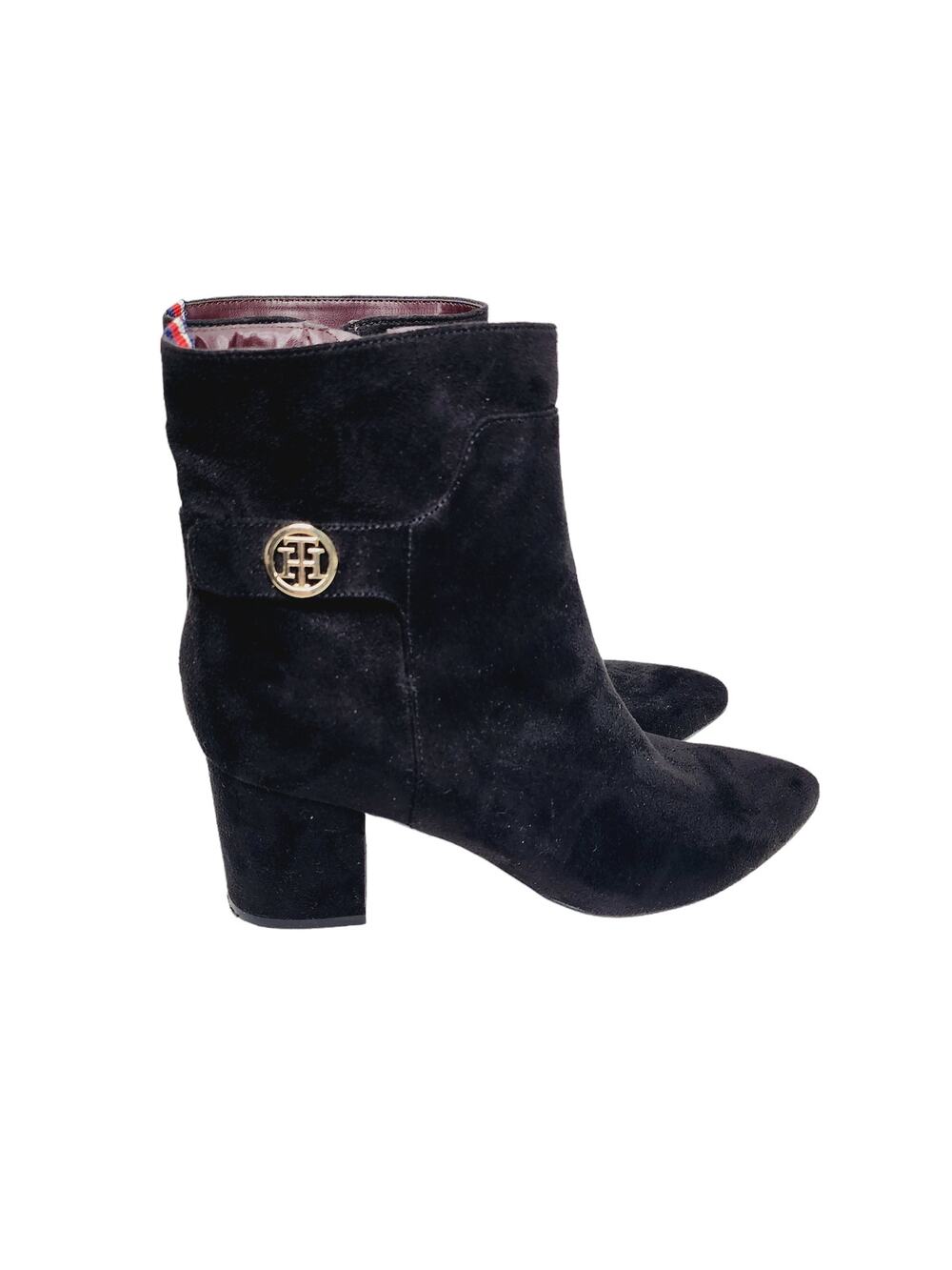 Tommy Hilfiger Womens Hazelle Boots Black 9M Almond Toe Chunky Heel Classic
